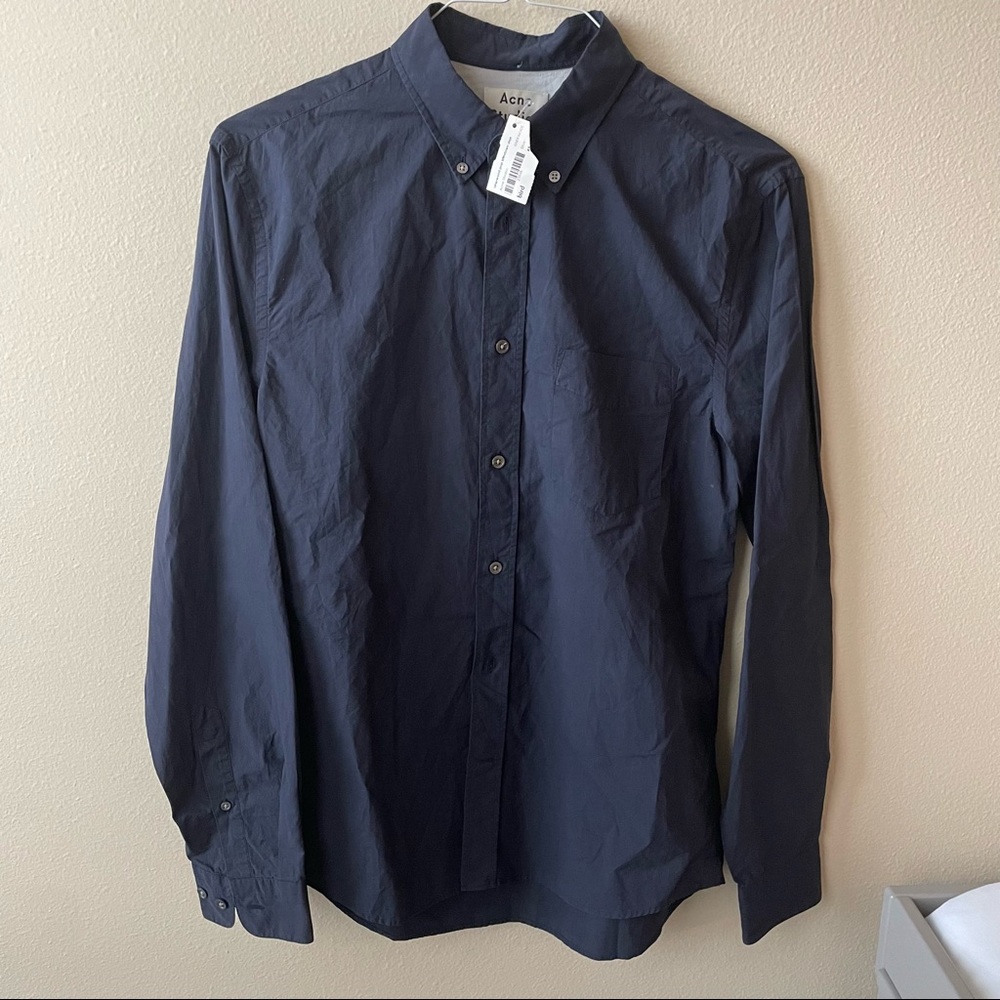 ACNE STUDIOS Isherwood Buttondown Long Sleeve Shirt Classic Fit Navy size 48